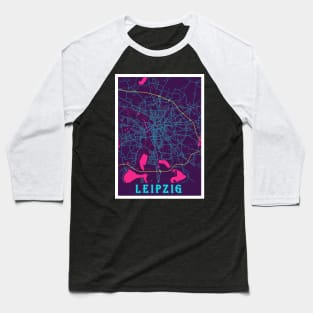 Leipzig Neon City Map Baseball T-Shirt